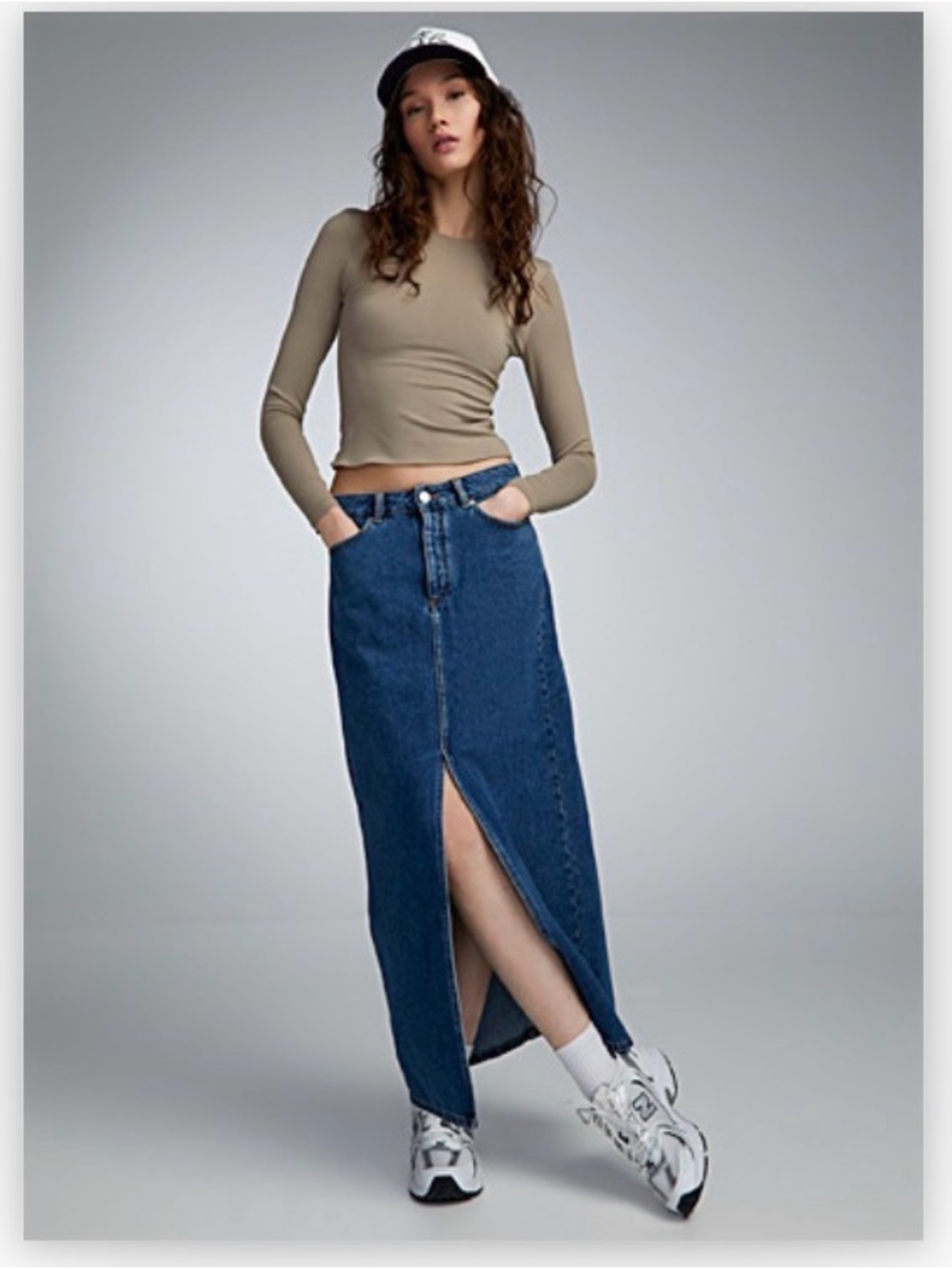 twik Blue Denim Maxi Skirt with Front Slit